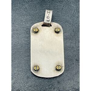 Vintage Taxco Dog Tag Pendant 925 TS-07 Mexico Brass Screw Accents 1.25" x .56"